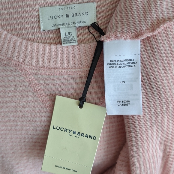 Lucky Brand Pullover Brushed Knit Crew Neck Long Sleeve Striped Pink White L NWT - Picture 15 of 15